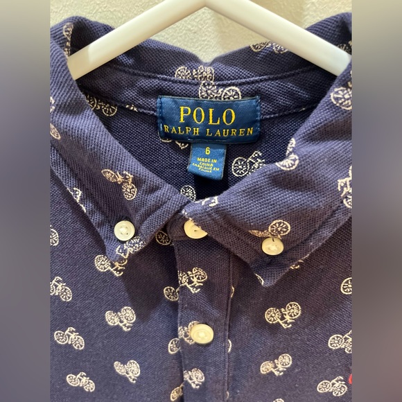Polo by Ralph Lauren Knit Cotton Oxford Navy Blue Shirt Bicycle Print Boy Size 6 - Picture 7 of 9